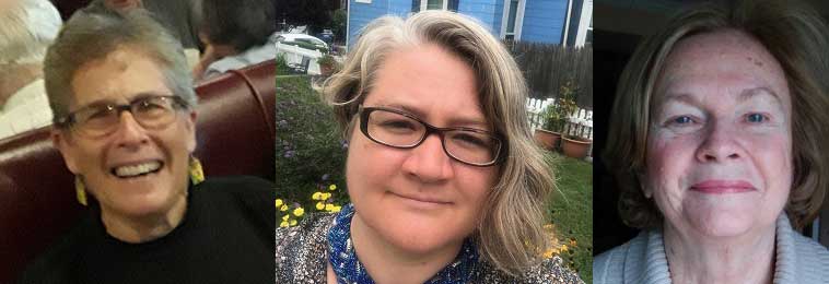 Photograph of Roslindale poets Phyllis Bluhm, Frances Donovan, and Mary Lou Maloney